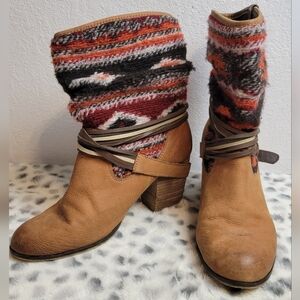 Steve Madden Tolteca Cognac Leather Southwest Mid-Calf Boot Size 9.5